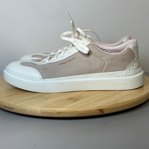Cole Haan Women's 8.5B GrandPrø Rally Canvas T-Toe Sneaker White‎ & Tan Lace Up - Picture 3 of 8